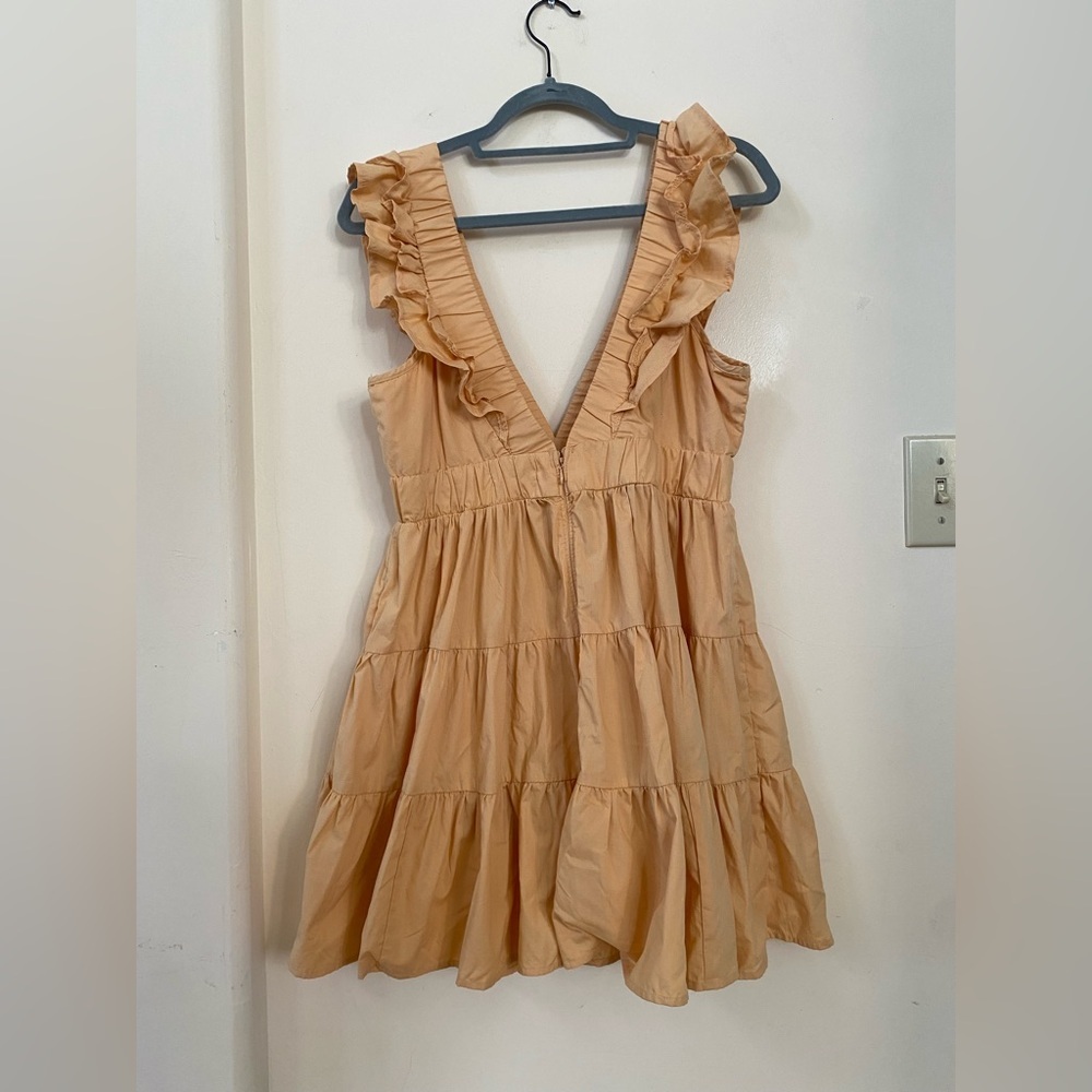 Abercrombie & Fitch Ruffle Tiered Mini Dress Yellow Apricot Babydoll Size MP - Picture 6 of 8
